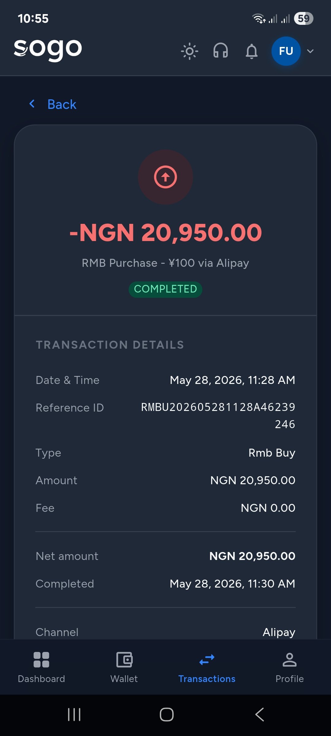 RMB Purchase receipt on Sogo
